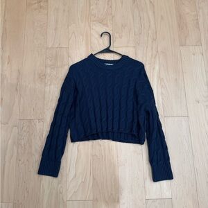 Navy Cable Knit Cropped Sweater